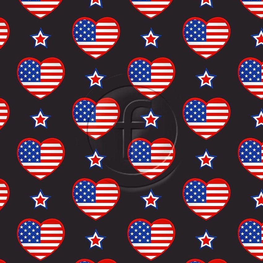 Us Hearts On Black, Flag Scalable Stretch Fabric