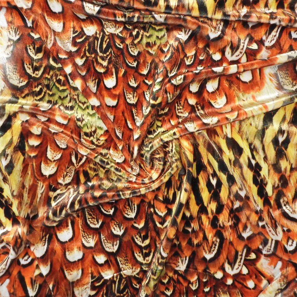 Plumage on Velvet Printed Stretch Fabric: Brown