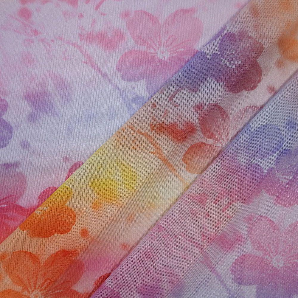 Mimosa Pink - Printed Stretch Net Fabric