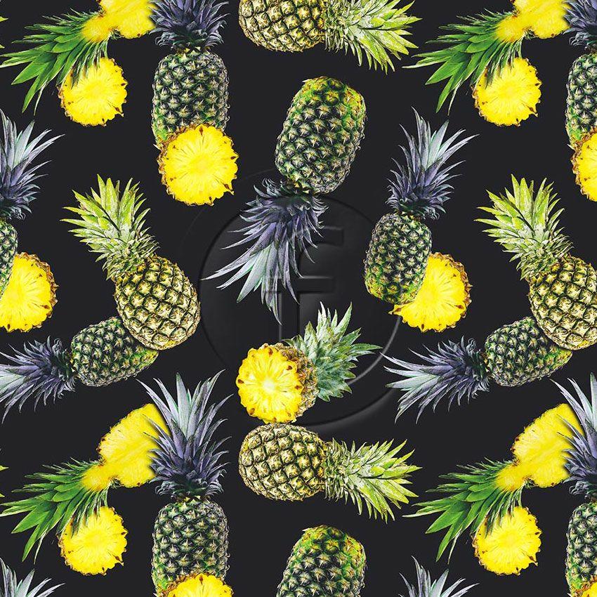 Large Pineapple Black, Tropical Scalable Stretch Fabric