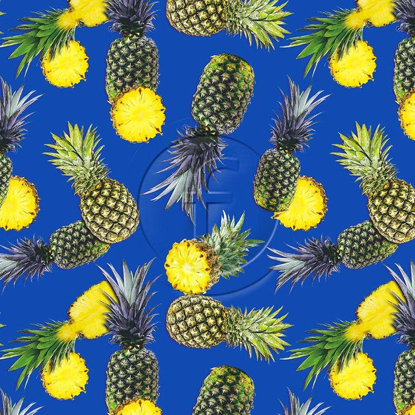 Large Pineapple Blue, Tropical Scalable Stretch Fabric