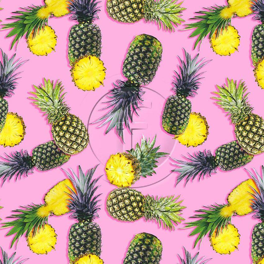 Large Pineapple Pink, Tropical Scalable Stretch Fabric
