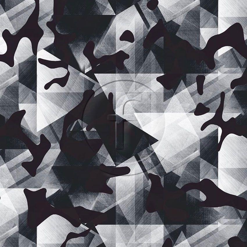 Full Metal Camo, Geometric, Textured Scalable Stretch Fabric: Black/Silver/Grey