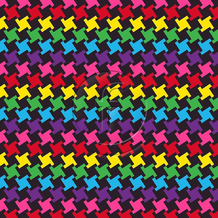 Houndstooth Black Multicoloured - Scalable Patterned Stretch Fabric