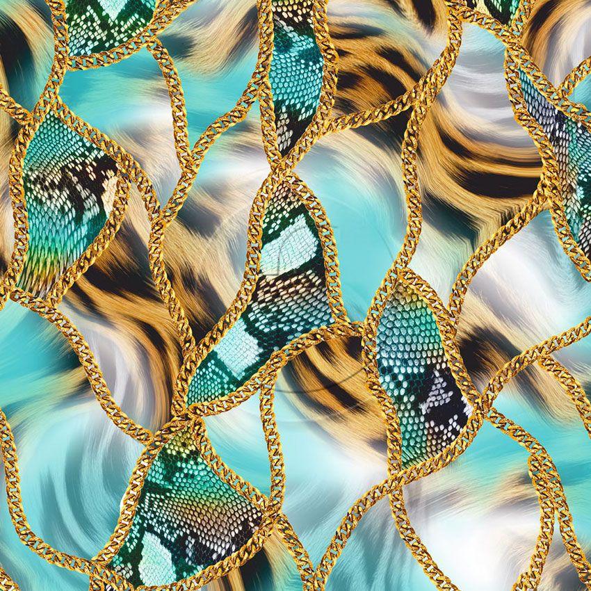 Animal Chain Teal - Scalable Patterned Stretch Fabric