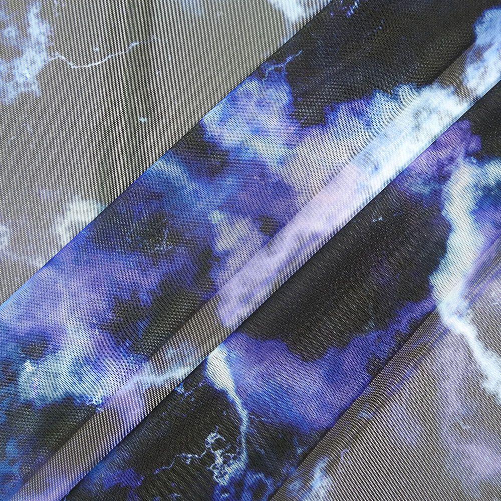 Marble Lightening Blue - Printed Stretch Net Fabric