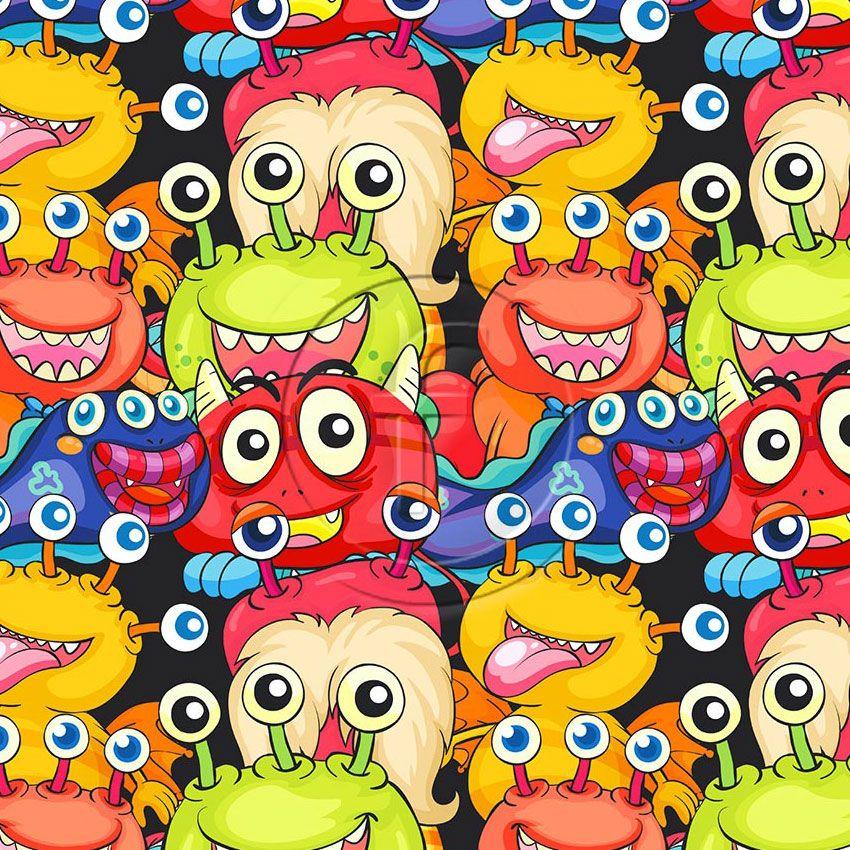 Little Monsters Black Multi, Cartoon Scalable Stretch Fabric