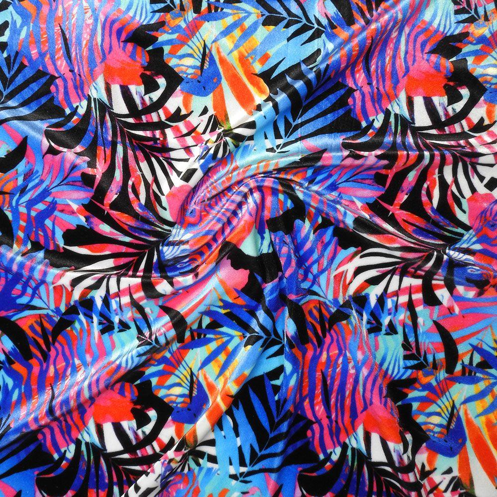 Zebra Palm on Velvet Printed Stretch Fabric: Multicolour