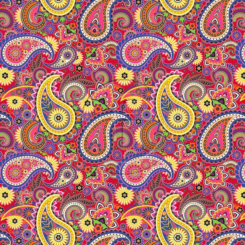 Paisley Red Multicolour, Vintage Retro Scalable Stretch Fabric