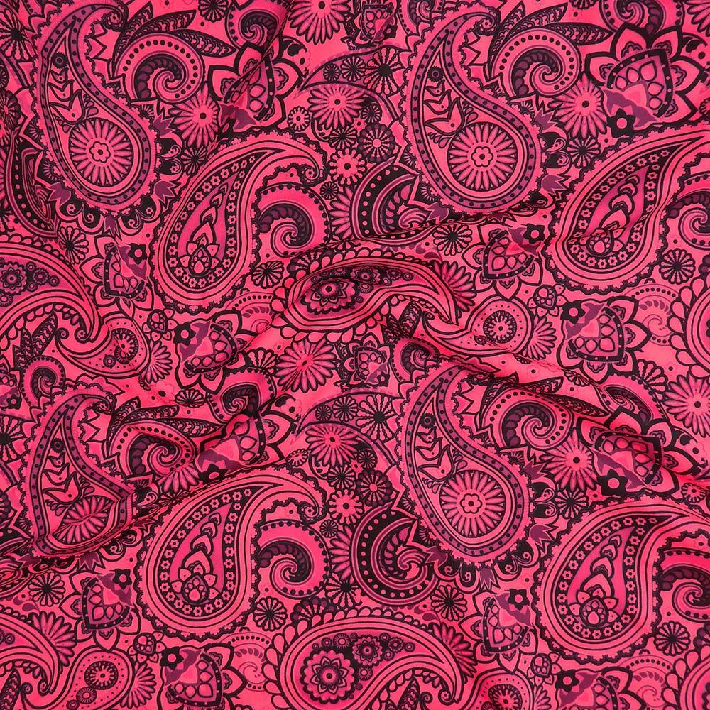 Paisley Fluorescent Fuscia Life Recycled Polyester Printed Stretch Fabric: Pink