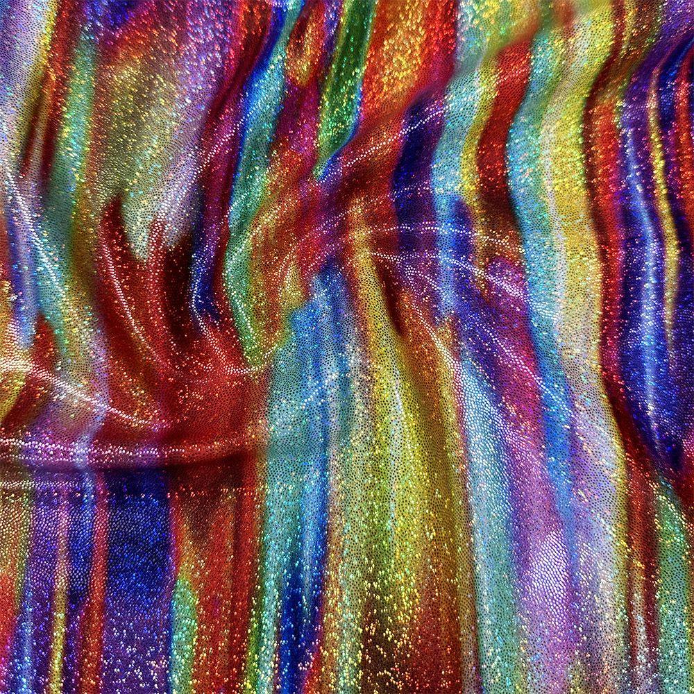 Streaky Blend Rainbow - Printed Hologram Foil Stretch Fabric