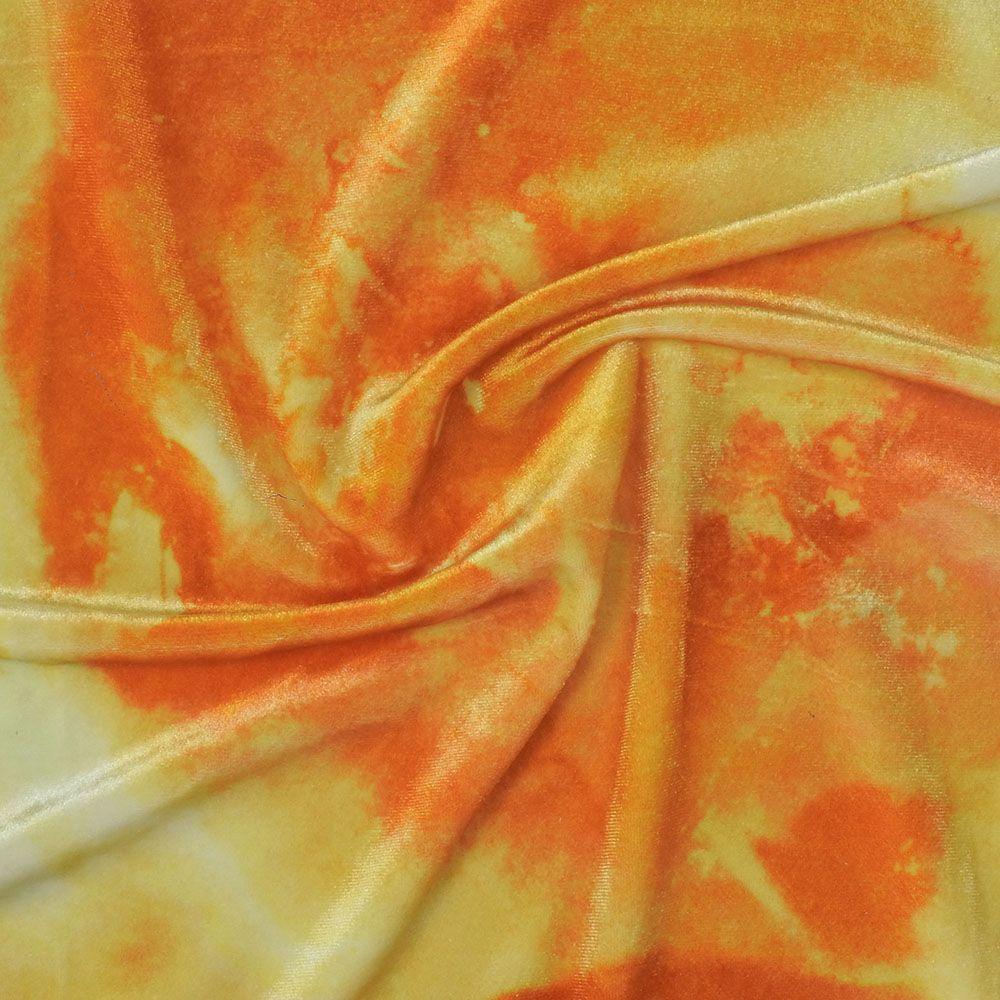 Water Marble Orange on Velvet Printed Stretch Fabric