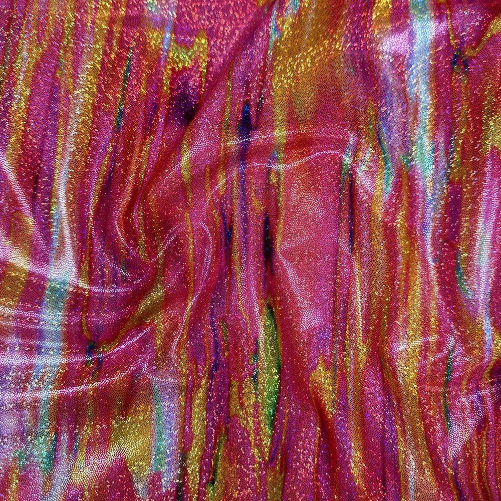 Streaky Blend Pink  - Printed Hologram Foil Stretch Fabric