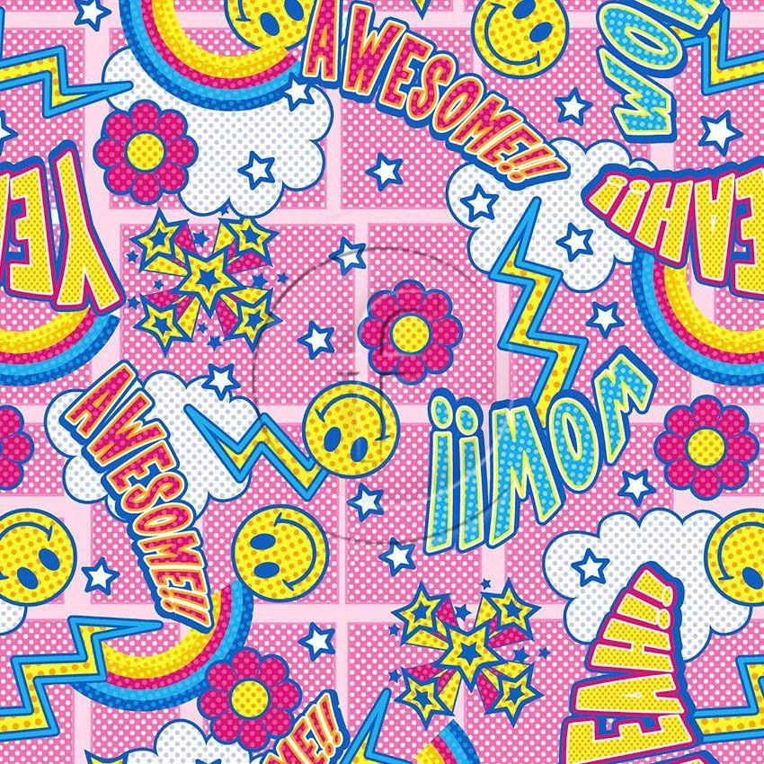 Wow Yeah Pink, Cartoon Scalable Stretch Fabric