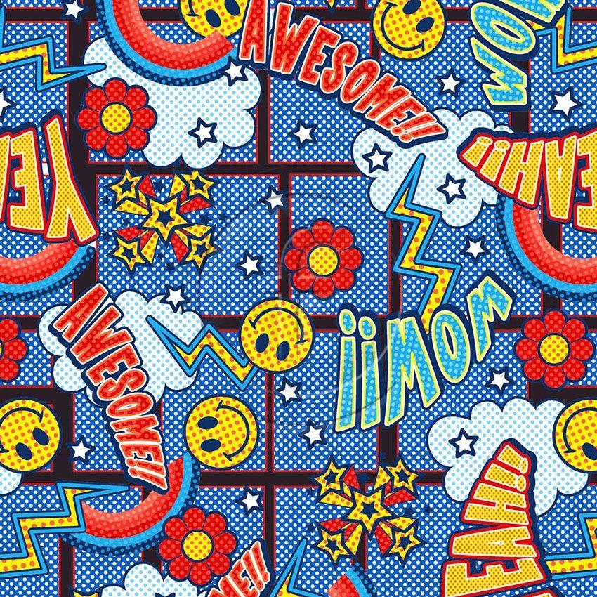 Wow Yeah Blue, Cartoon Scalable Stretch Fabric