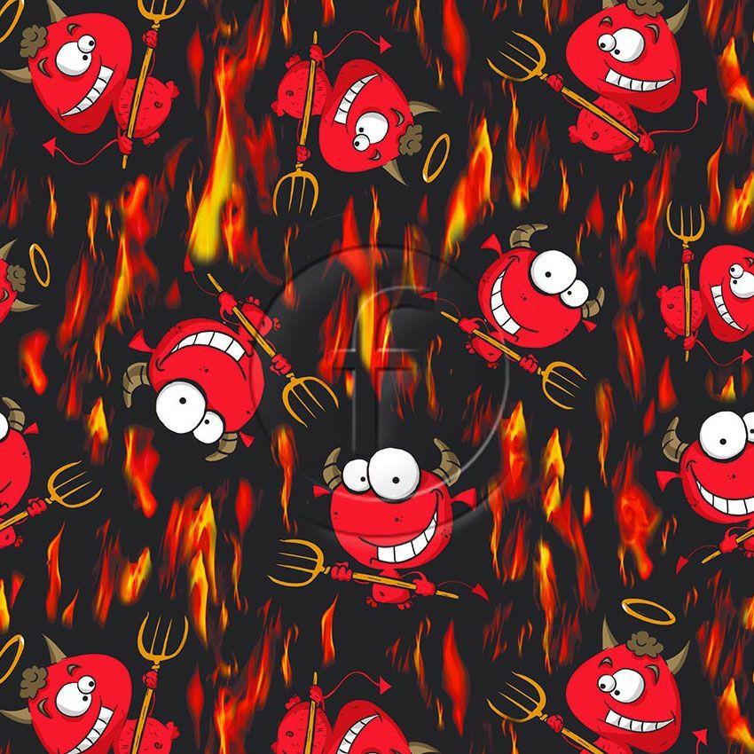 Little Devils Red Black, Cartoon Scalable Stretch Fabric