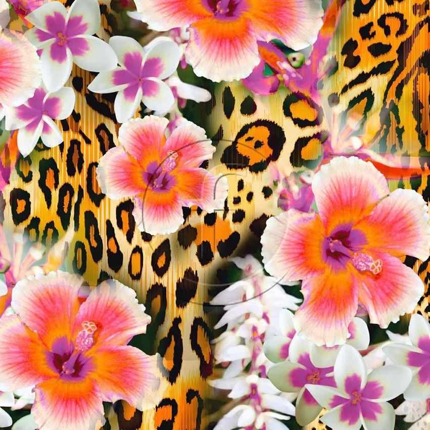 Floral Leopard Orange, Animal Scalable Stretch Fabric