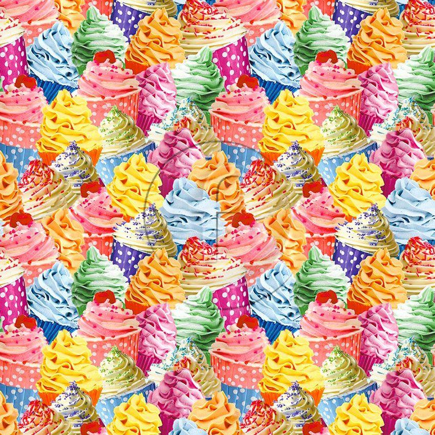 Cupcakes, Photo Scalable Stretch Fabric: Multicolour/Pastel