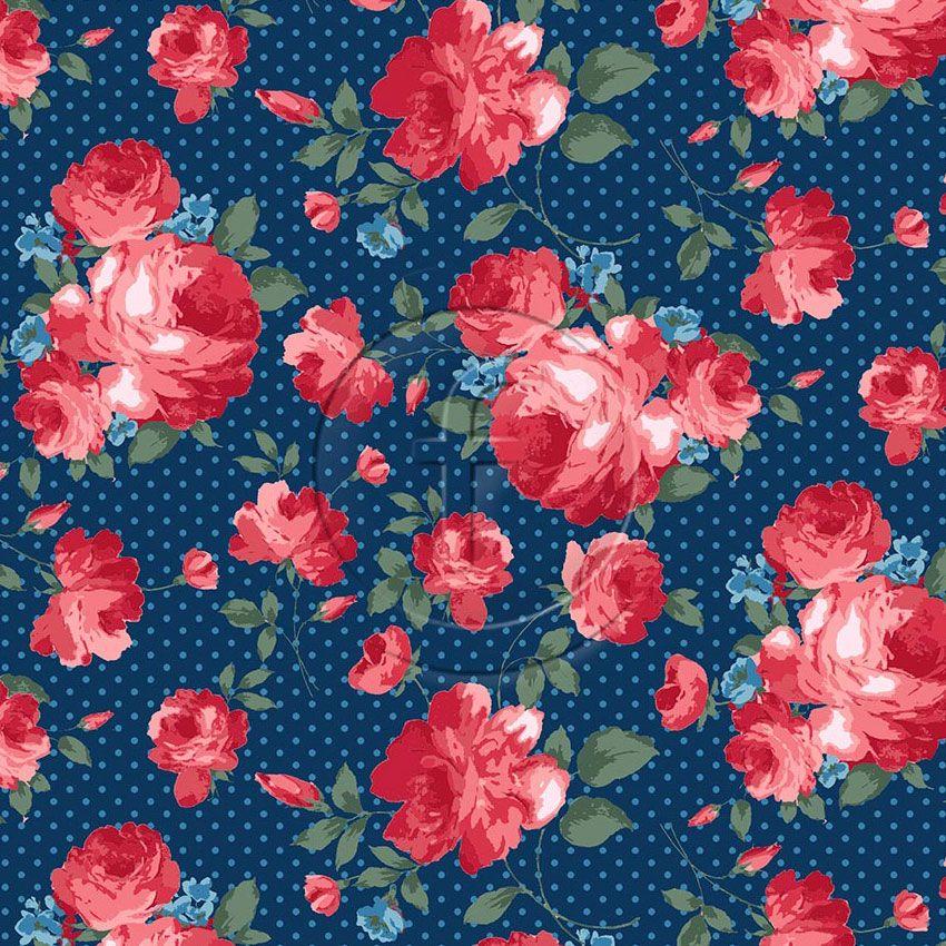 Summer Rose Navy - Printed Fabric