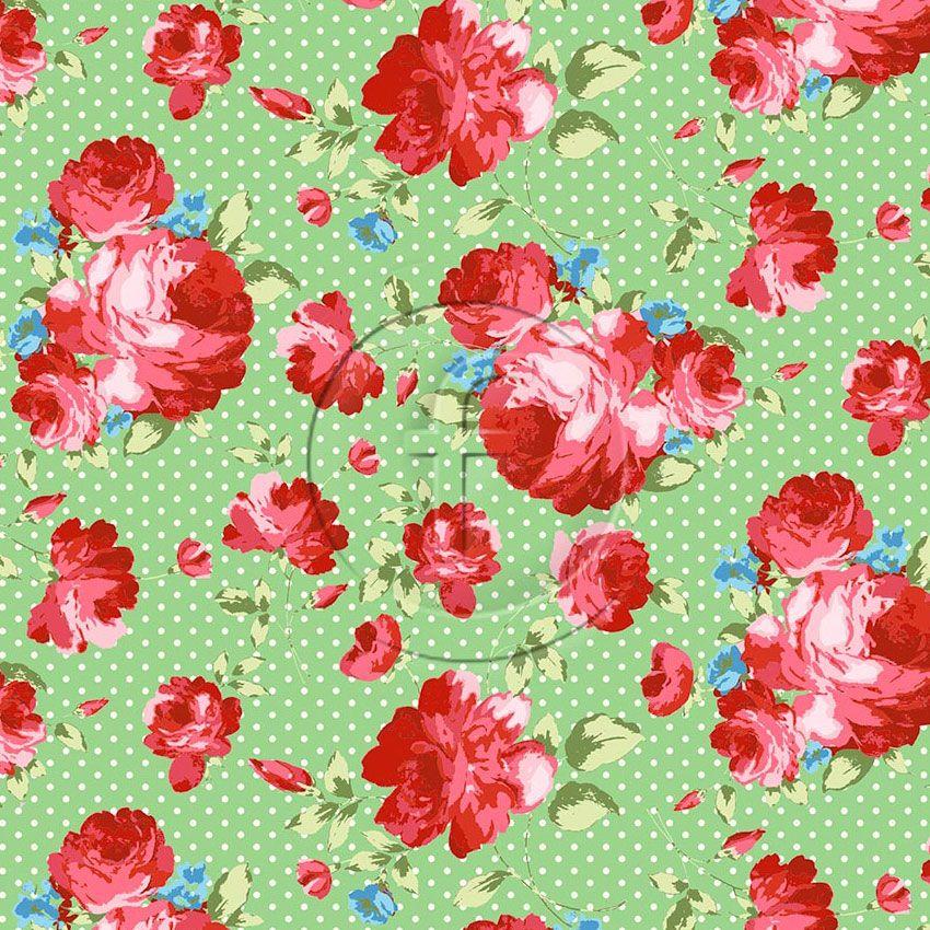 Summer Rose Green - Printed Fabric