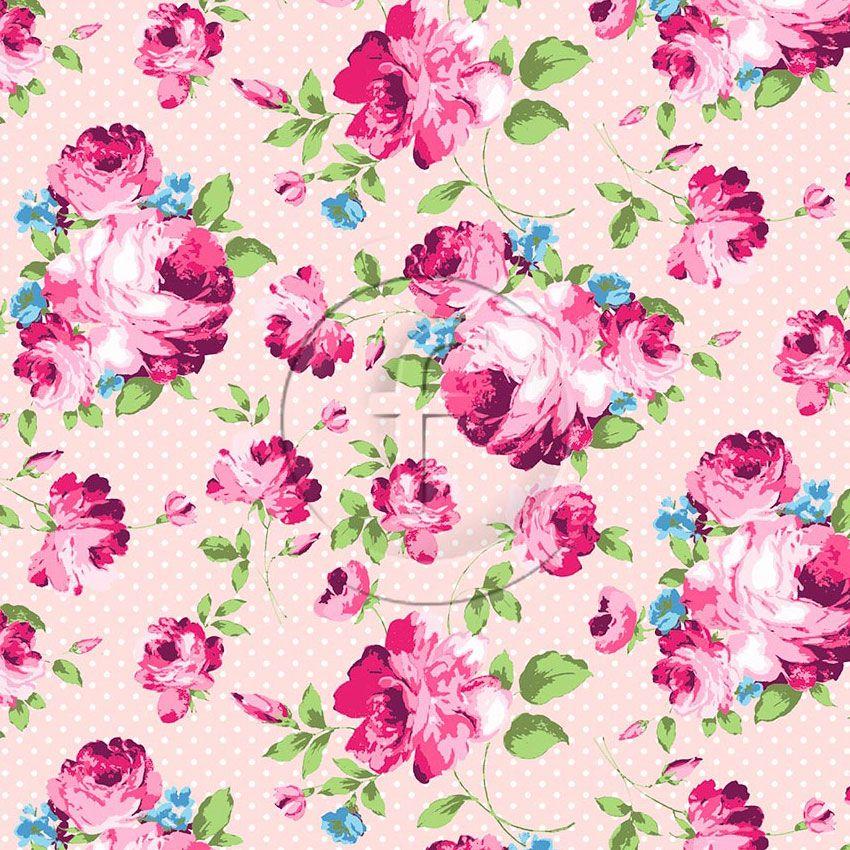 Summer Rose Pink, Floral, Vintage Retro Scalable Stretch Fabric