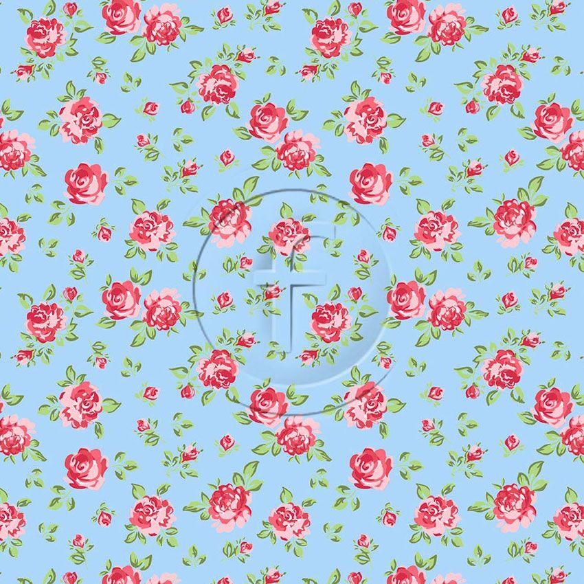 Cheshire Rose Aqua Blue - Scalable Patterned Stretch Fabric
