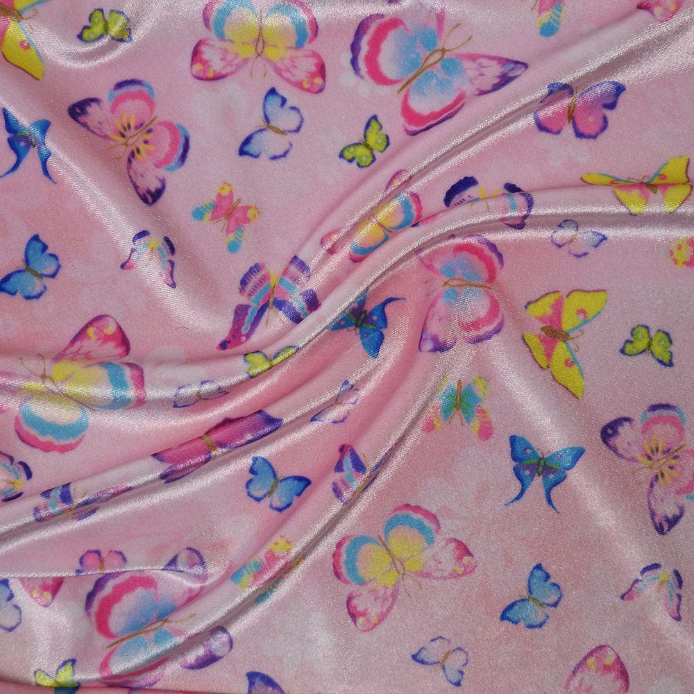 Pastel Butterfly - Printed Stretch Velvet Fabric