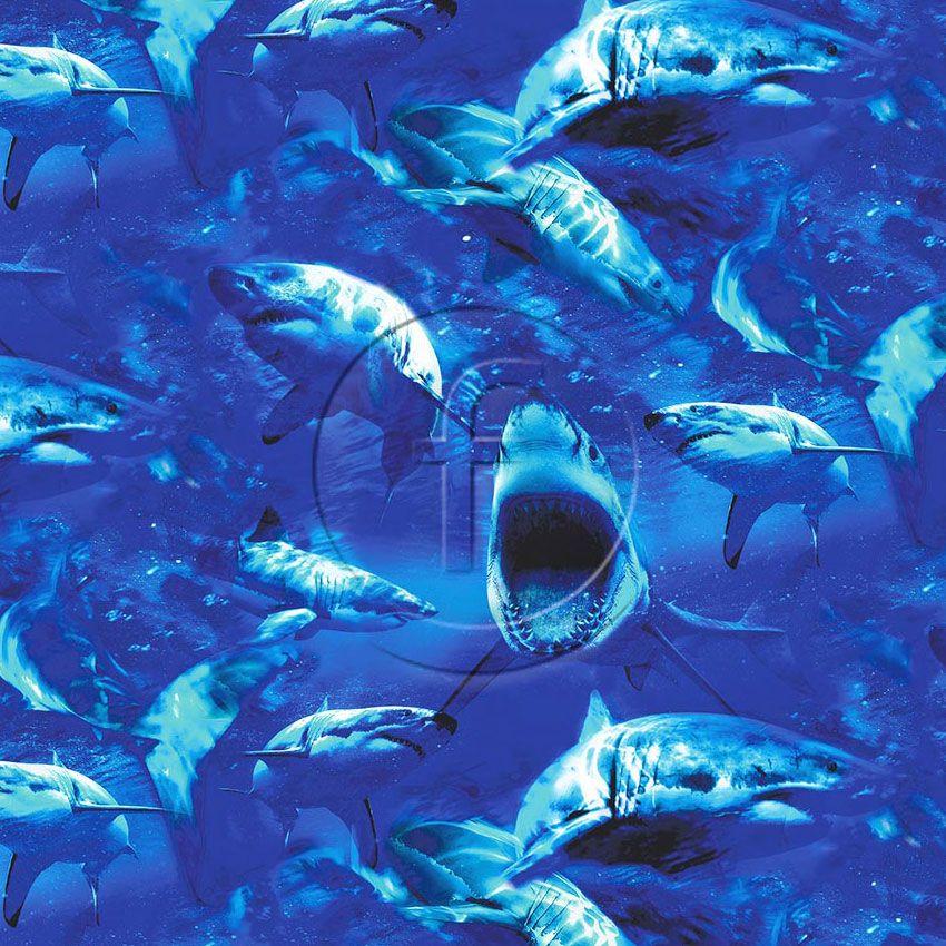 Jaws Blue, Animal Scalable Stretch Fabric