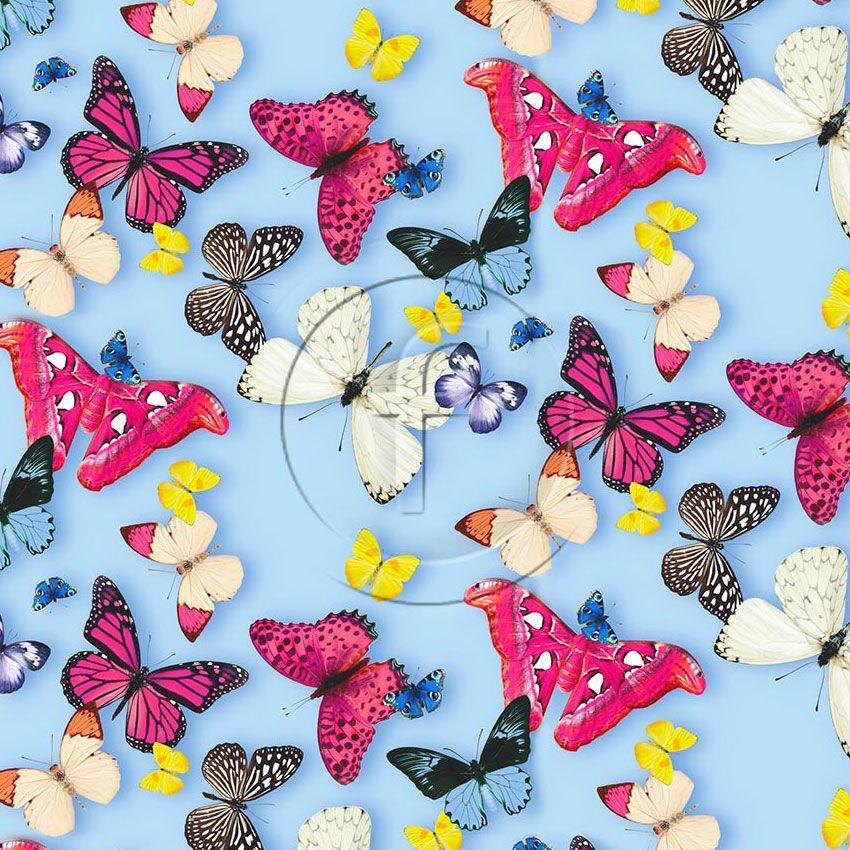 Vintage Butterfly Blue, Animal Scalable Stretch Fabric
